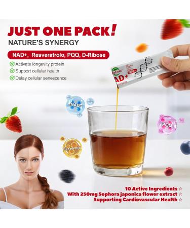 VitaCoeur 1000mg NAD+ Supplement Liquid with Organic Resveratrol Nicotinamide Riboside & PQQ CoQ10 ALA Boost Energy Focus DNA Repair & Healthy Aging NAD Resveratrol for Men & Women(30 PCS) - Buy Online on GoSupps.com