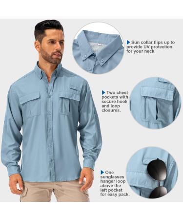 Men's Safari Shirt - UPF 50+ UV Protection Long-Sleeved Hiking & Outdoor Button-Down | Breathable Fast Drying Casual Shirt in Blue - Buy Online on GoSupps.com