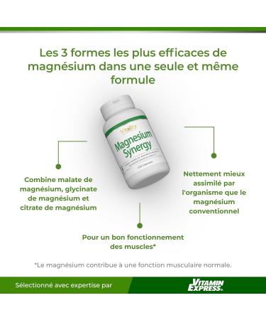 Magnesium Complex 3 Sources Magnesium (Glycinate Malate and Citrate) and Vitamin B6 for Better Absorption. Reduces Fatigue Normal Muscle Function. Vitality Nutritionals by VitaminExpress. - Buy Online on GoSupps.com