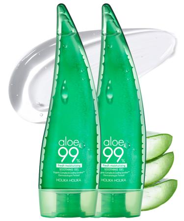 HOLIKA HOLIKA Aloe Fresh Moisture Soothing Gel 2 Pack - Face Body Moisturizer - Fermented Aloe and Cica - Hydrating Cooling Hypoallergenic Korean Skincare for Sensitive Sunburned Skin 8.45oz 8.5 Ounce (Pack of 2)
