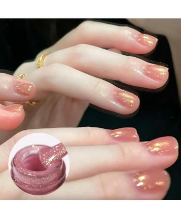 Pink Pearl Glitter Nail Polish Shimmering Golden Shell Spiral Holographic Shimmer Quick Dry Nail Varnish Shining Sparkling Long Lasting No Need Cure DIY Nail Art Manicure Gift for Women & Girls - Buy Online on GoSupps.com