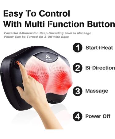 Shiatsu Neck and Back Massager with 8 Heated Rollers - Kneading Massage Pillow for Shoulders, Lower Back, Legs, and Feet - Relaxation Gift for Men and Women - Present for Wife - Black - Buy Online on GoSupps.com