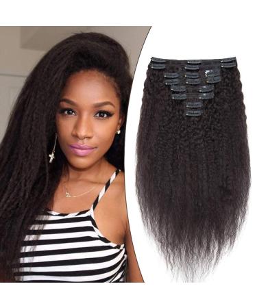 Elailite 40cm hair parts afro clip in extensions real hair for complete hair extension 115g Remy 8 parts set double dressing 18 clips kinky straight 16 " #1b natural black 40cm natural black