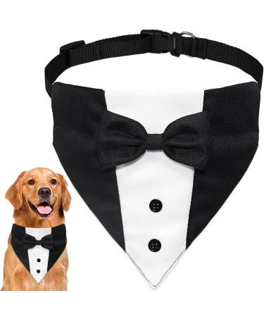 GOYOSWA Dog Tuxedo Dog Suit Dog Wedding Bandana Collar with Bow Tie, Adjustable Dog Tux Formal Dog Costumes, Engagement Birthday Gifts for Small Medium Large Dogs Pets (Large: Neck 15-25) Large: Neck 15"-25"