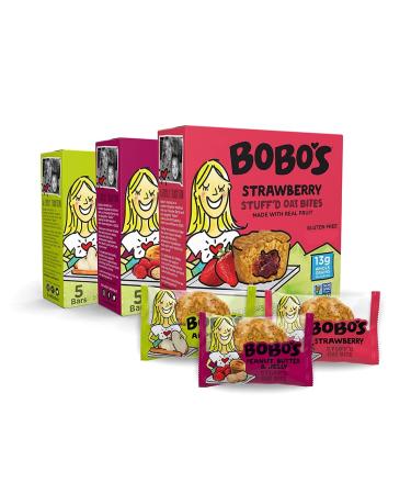 Bobo's Oat Bites Stuff'd Variety Pack (Strawberry, Peanut Butter & Jelly, and Apple Pie), Pack of 30 (1.3 oz Bites), Gluten Free Whole Grain Rolled Oats