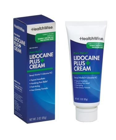 HealthWise Lidocaine Plus+ Cream | Numbs Away Pain | | Non-Greasy | 3.0 Oz | 4% OTC Lidocaine + 10% Benzyl Alcohol | Topical Anesthetic