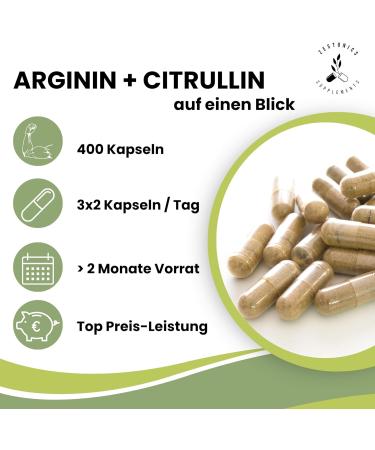 Buy L-Arginine Base & L-Citrulline 400 Capsules - 99% Purity 2:1 Ratio 66 Days Supply - High Quality Arginine 2.0 by Zestonics Basics - Buy Online on GoSupps.com