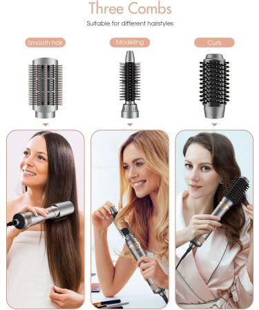 Interchangeable Hot Air Brush & Hair Dryer Brush - 3-in-1 Volumizer & Styler for Drying Combing & Straightening - Gray - Buy Online on GoSupps.com