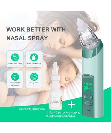 Baby Nasal Aspirator - Rechargeable Nose Sucker with 3 Suction Levels, Soothing Music & Light for Newborns & Toddlers - Green & White - Buy Online on GoSupps.com