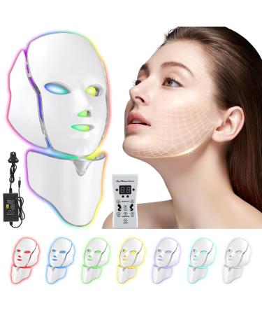 LED Fack Mask Light Therapy Mask for Face & Neck 7 LED Light Therapy Facial Mask for Skin Care Red Light Therapy Mask for Acne Face Skin Treatment Blackhead Remove Anti Aging Microdermabrasion