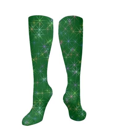 Christmas lights on green compression socks for women and men.Circulation 15 20 mmHg is the best support for sporty running and cycling