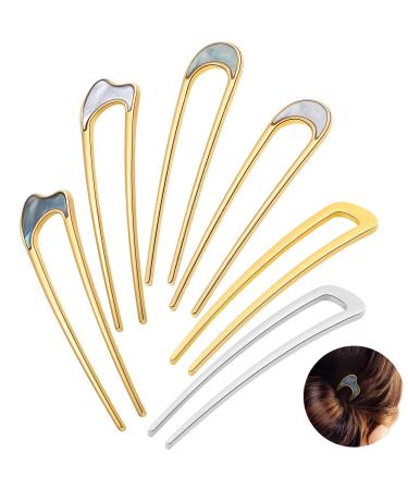 Canlierr 6 Pieces Simple Metal U Shaped Hair Pin French Style Hairpins Fork Sticks 2 Prong Updo Chignon Pins Hair Accessories for Long Hair Women Girls