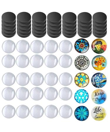 80pcs Crafts Fridge Magnets Glass Ceramic Ferrite Magnet and Transparent Clear Glass Cabochons for DIY Refrigerator Office Whiteboard Magnets Pendants E-80pcs Round Set