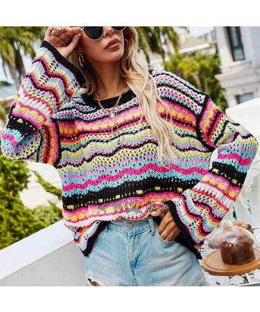 Women's Elegant Black Crochet Hollow Out Sweater with Bell Sleeves - Medium - Buy Online on GoSupps.com