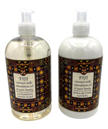 Destination Collection- Fiji Hand Soap and Shea Butter Lotion Set 16 Ounces Each clear white