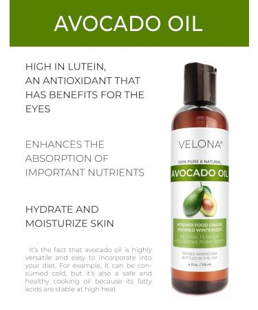 Velona Avocado Oil 4 Fl Oz - 100% Pure Cold Pressed Carrier Oil for Hair Body & Skin Care - Shop Now - Buy Online on GoSupps.com