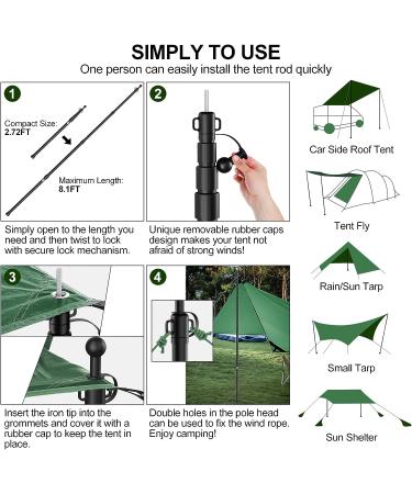 Top Hill 2023 Telescoping Tarp Poles - Set of 2 | Adjustable Aluminum Tent Poles for Camping | Portable Replacement Canopy Rods | New-4 Section - Buy Online on GoSupps.com