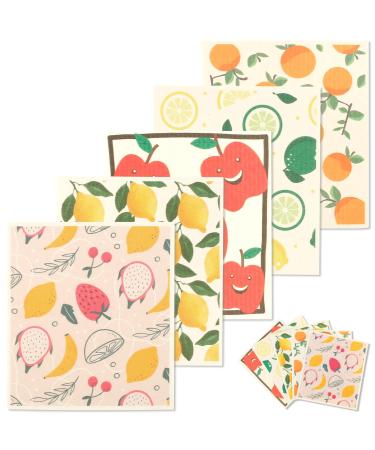 Abizarch 5Pcs Swedish Dishcloths for Kitchen Reusable Kitchen Dish Towels Absorbent Kitchen Dishcloths Washable Kitchen Dish Rags Soft Cellulose Sponge Cloths 7.7 x 6.7inch Kitchen Wash Rag for Washin