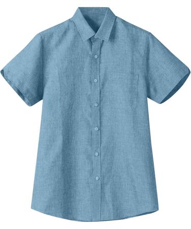 Men's Sky Blue Linen Short-Sleeve Henley Shirt - Reversible Collar Loose Fit Business Casual 3XL - Buy Online on GoSupps.com