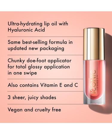 ICONIC LONDON Lustre Lip Oil Non-Sticky Moisturizing & High Shine Vegan Lip Oil with Vitamin C & Hyaluronic Acid | Cruelty-Free Makeup She s a Peach 0.2 Fl Oz - Buy Online on GoSupps.com