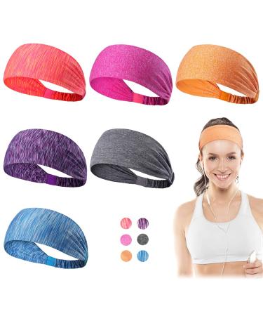 Dreamlover Workout Headbands for Women, Sports Head Bands for Women's Hair, Womens Sweat Headband, Running Athletic Headband for Girls, Non-Slip Yoga Headband, 6 Pieces Multi Colors B