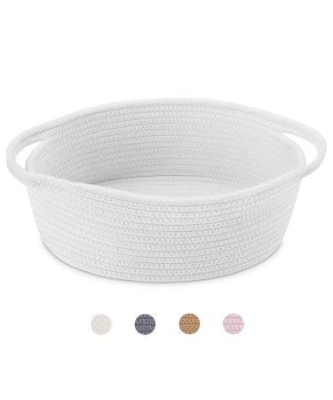 ABenkle Small Woven Basket, 12"x 8" x 5" Cute Small Basket, Rope Room Shelf Storage Basket, Cat Dog Toys Basket Chest Box, Empty Decorative Gift Basket with Handles - White White 1 Pack