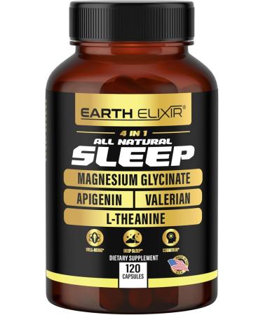 Earth Elixir 4-in-1 Sleep Aid (120 Caps) w/Apigenin 50mg Magnesium Glycinate 200mg L Theanine 200mg & Valerian Root for Sleep Aid 300mg | Apigenin Supplement for Sleep | Sleeping Pills - Buy Online on GoSupps.com
