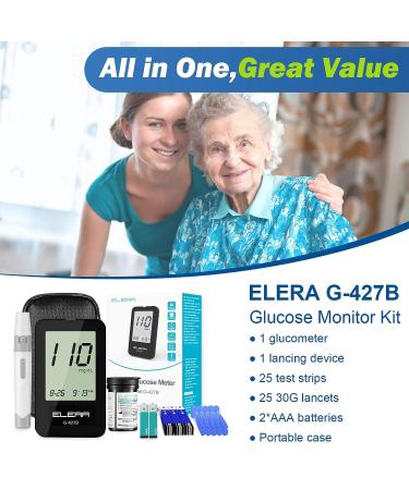 Elera Blood Glucose Monitor Kit - Code-Free Diabetes Testing Machine with Test Strips, Lancets, and Storage Bag - Accurate Blood Sugar Level Checker for Home and Travel - Buy Online on GoSupps.com