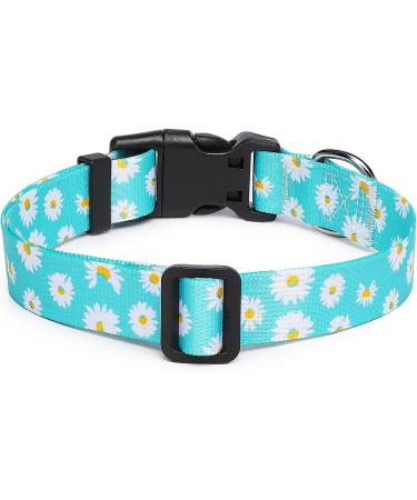 Suredoo Adjustable Dog Collar - Soft & Comfortable Nylon for Small to Medium Dogs | Blue Daisy Design (M: Neck 33-55 cm 2 cm Width) - Buy Online on GoSupps.com