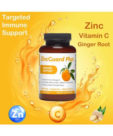 ZincGuard Plus Lozenges: Immune Support with Vitamin C & Ginger - 60 Vegan, GMO-Free Orange Lozenges - Buy Online on GoSupps.com