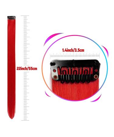 22-Inch Colored Clip-In Hair Extensions for Girls - 10 Pcs Red Straight Accessories - Perfect for Parties & Highlights - Buy Online on GoSupps.com