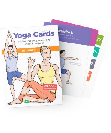 WorkoutLabs Yoga Cards  Beginner: Visual Study, Class Sequencing & Practice Guide with Essential Poses, Breathing Exercises & Meditation  Plastic Flash Cards Deck with Sanskrit