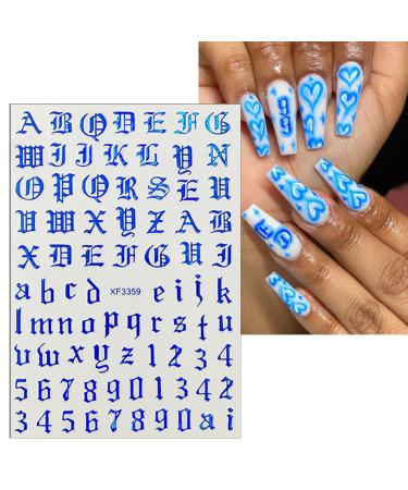 Old English Nail Stickers - 8 Sheets Holographic 3D Alphabet Decals for DIY Manicure | Self-Adhesive Nail Art Supplies | Nail Design for Women & Girls - Buy Online on GoSupps.com