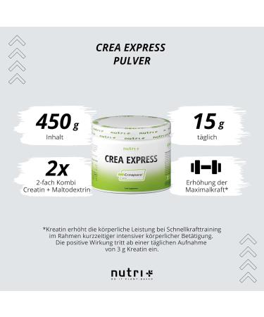 Creatin Matrix Powder - Creapure with Carbohydrates for Quick Absorption | Vegan Creatine Monohydrate 450g - Nutri + Creatine Express - Buy Online on GoSupps.com
