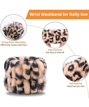 Leopard Print Spa Wristband Set for Athletes/Women/Girls - 8pcs Soft Coral Velvet Towels for Makeup/Sweat Absorption - Buy Online on GoSupps.com