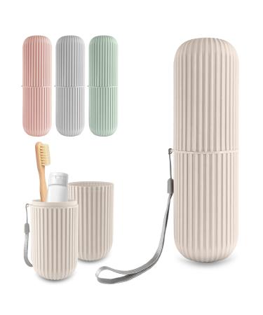 Travel Case for Toothbrush Toothpaste and Makeup Brushes Toothbrush holders travel. Portable Holder for Home School Camping and Bathroom (Beige)