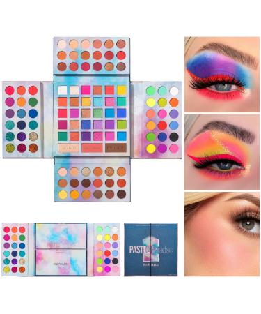 Pastel Paradise Eyeshadow Palette, Highly Pigmented 82 Shades Matte Shimmer Glitter Neon Makeup Palette, Ultra Blendable Eye Shadow, No Flaking, Little Fall Out, Stay Long, Hard Smudge, Cruelty- Free Makeup Pallet, Full Fa…