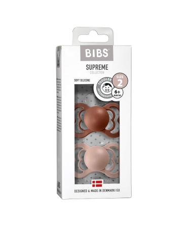 BIBS Supreme Collection Pacifiers - Woodchuck/Blush | BPA-Free | Set of 2 | Made in Denmark | Ages 6-18 Months - Buy Online on GoSupps.com