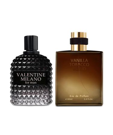 Valentine Milano/Vanilla Tobacco 2PCS Eau De Toilette for Men-Fresh Romantic Scent Perfume for Men 3.4 Fl Oz Each Mens Cologne For All Skin Daily Used Valentine/Vanilla Tobacco