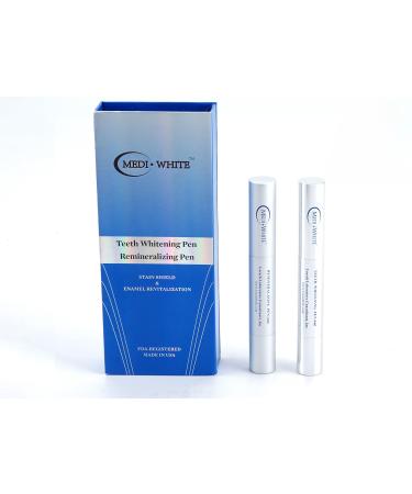 MEDIWHTIE Dual Action Teeth Whitening Kit with Teeth Whitener Pen & Remineralization Gel Pen for Sensitive Teeth On-The-go whitening Applicator Stain Removal Travel-Friendly