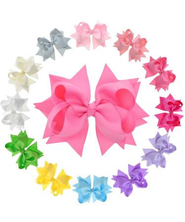 LCLHB Flower Hair Bows for Girls and Toddler 5-Inch Pack of 12 Assorted Colors Summer Pure