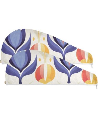 Ethnic Flowers Beige Hair Towel 2 Pack | Super Absorbent Quick Dry Hair Turbans for Women & Girls - Buy Online on GoSupps.com