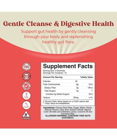 Prebiotic Fiber Gummies for Adults - Immune & Digestive Support - 30ct Vegan Halal Supplement - Buy Online on GoSupps.com
