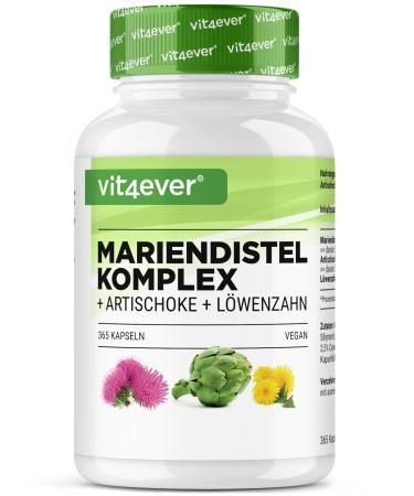 Milk Thistle Artichoke Dandelion Complex - 365 capsules (6 months supply) - High dosed with 80% silymarin & 2.5% cynarin - Vegan