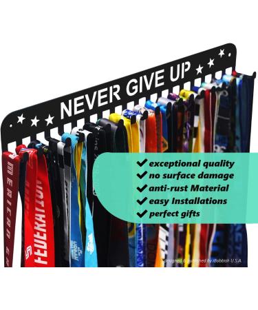 Premium 16 Medal Display Hanger - Never Give Up | Upgraded Wall Mounted Holder with 20 Hooks for Gymnastics, Soccer, Swim Medals - Buy Online on GoSupps.com