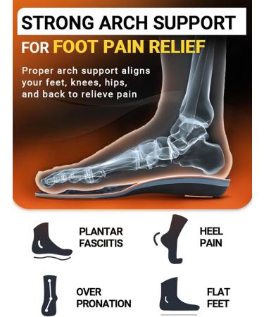 Plantar Fasciitis Insoles Arch Support Inserts for Men & Women - 220+ lbs Heavy Duty Cushion Orthotic Inserts - Foot Pain Relief for Flat Feet - Arch Pain - Heel Pain - for Standing All Day 10-UK-28.6cm Black & Orange - Buy Online on GoSupps.com