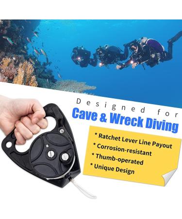Diving Reel with Thumb Stopper - Heavy Duty 46m/150ft White Line SMB Scuba Ratchet Dive Reel - Ideal for Cave, Wreck, Drift Diving, Kayak Anchor & More - Black - Buy Online on GoSupps.com