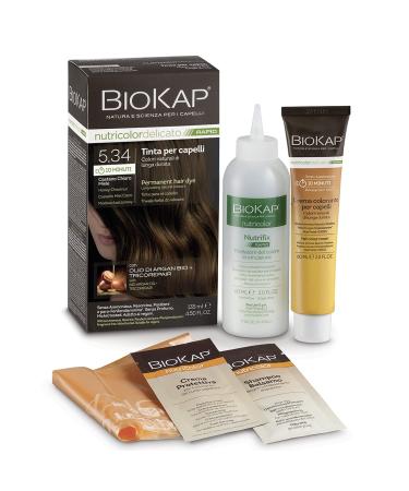 Biocap rapid permanent hair color 5.34 honey chestnut brown |Only 10 minutes exposure time |Organ oil - Tricorepair complex - vegan |Optimal gray coverage |Up to 80% natural ingredients