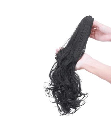 Clip In Ponytail Braid Hair Extension - 45cm Dark Black Claw-On Straight to Wavy Hairpiece - Buy Online on GoSupps.com
