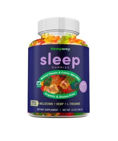 Hemp Sleep Gummies Triple Action | Promotes Healthy Sleep | Relaxes Body & Mind | Made in USA | 5mg Melatonin | 200mg Hemp | 10mg L-Theanine | 60 Organic Gummies Original 60 Count (Pack of 1)